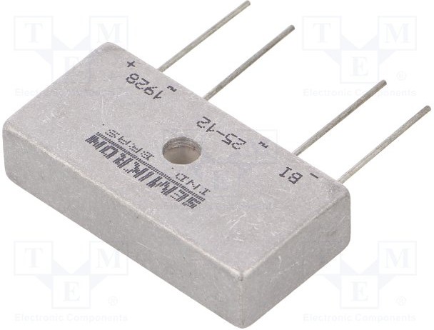 BI25-12, Диодный мост: однофазный, Urmax: 1,2кВ, If: 25А, Ifsm: 370А, BI, THT
