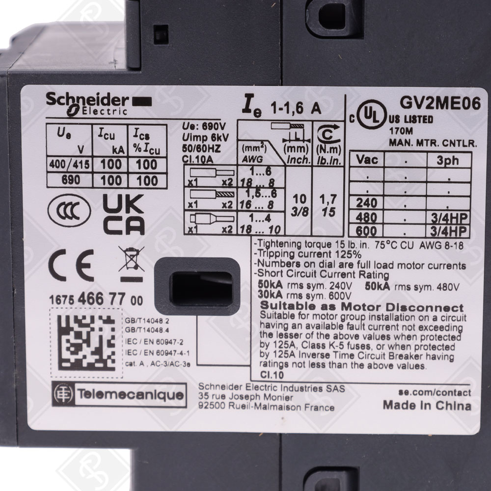 Автоматический выключатель для защиты двигателя Schneider Electric GV2ME06 — изображение 6